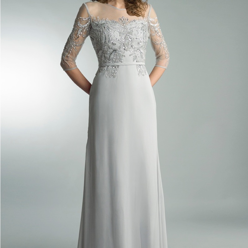 Silver 3/4 Sleeve Square Neck Gown